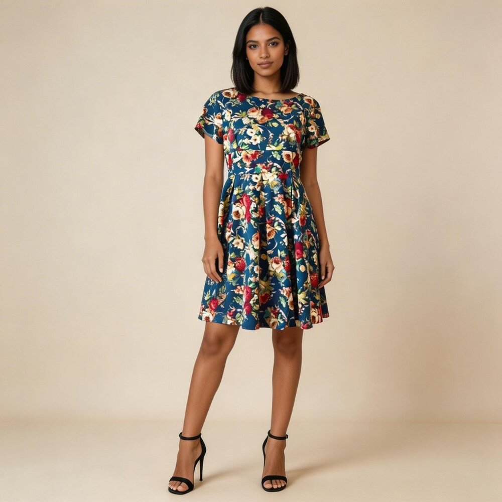 ROOSEY | Retro Floral Fit & Flare Mini Dress Sz L